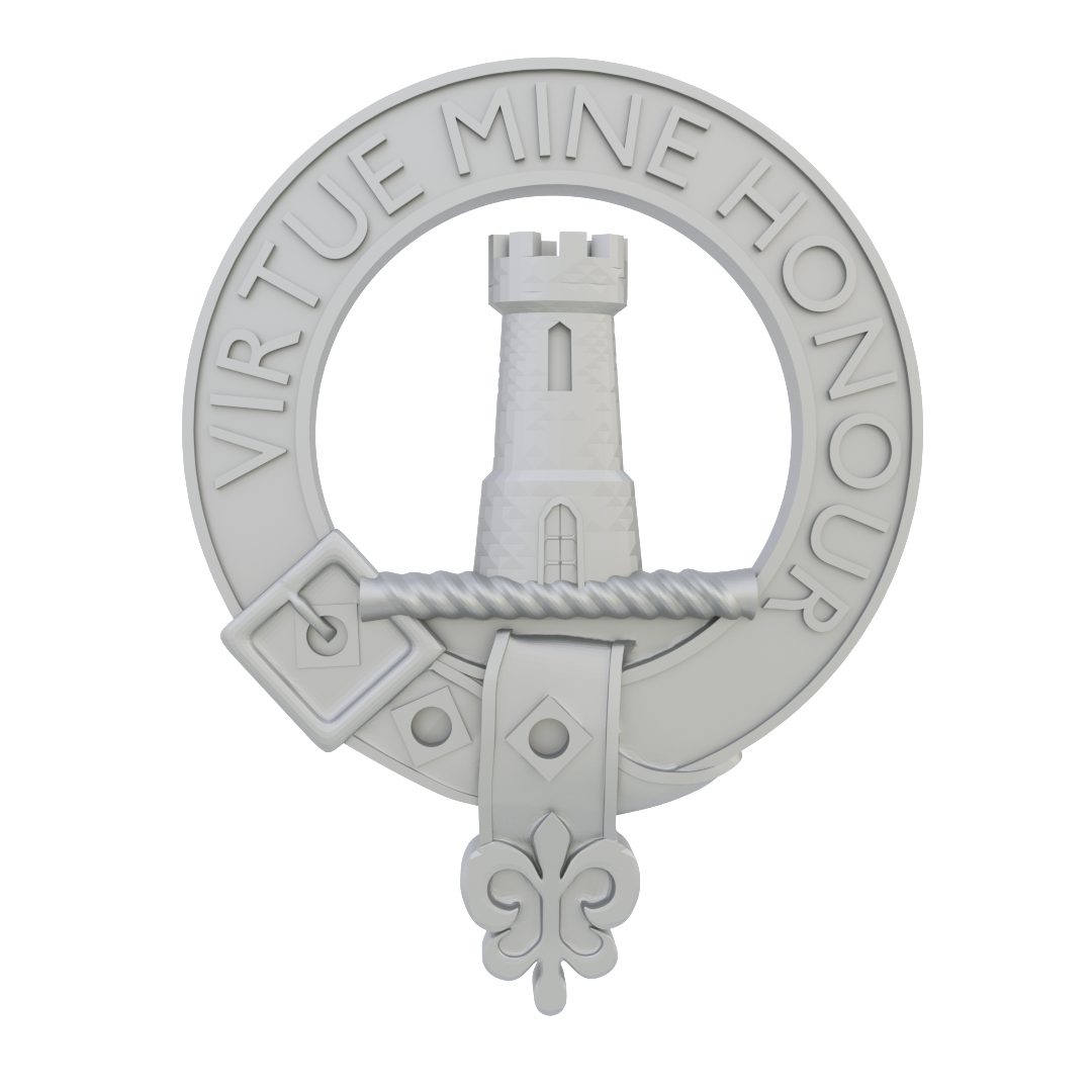 Clan MacLean crest 3D model with Virtue Mine Honour motto, STL file for 3D printing or CNC carving