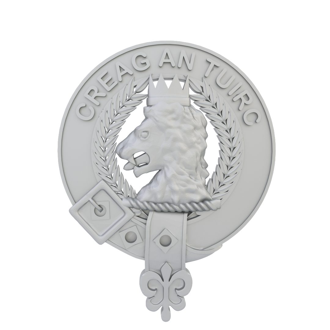 Clan MacLaren crest 3D model with Creag An Tuirc motto, STL file for 3D printing or CNC carving