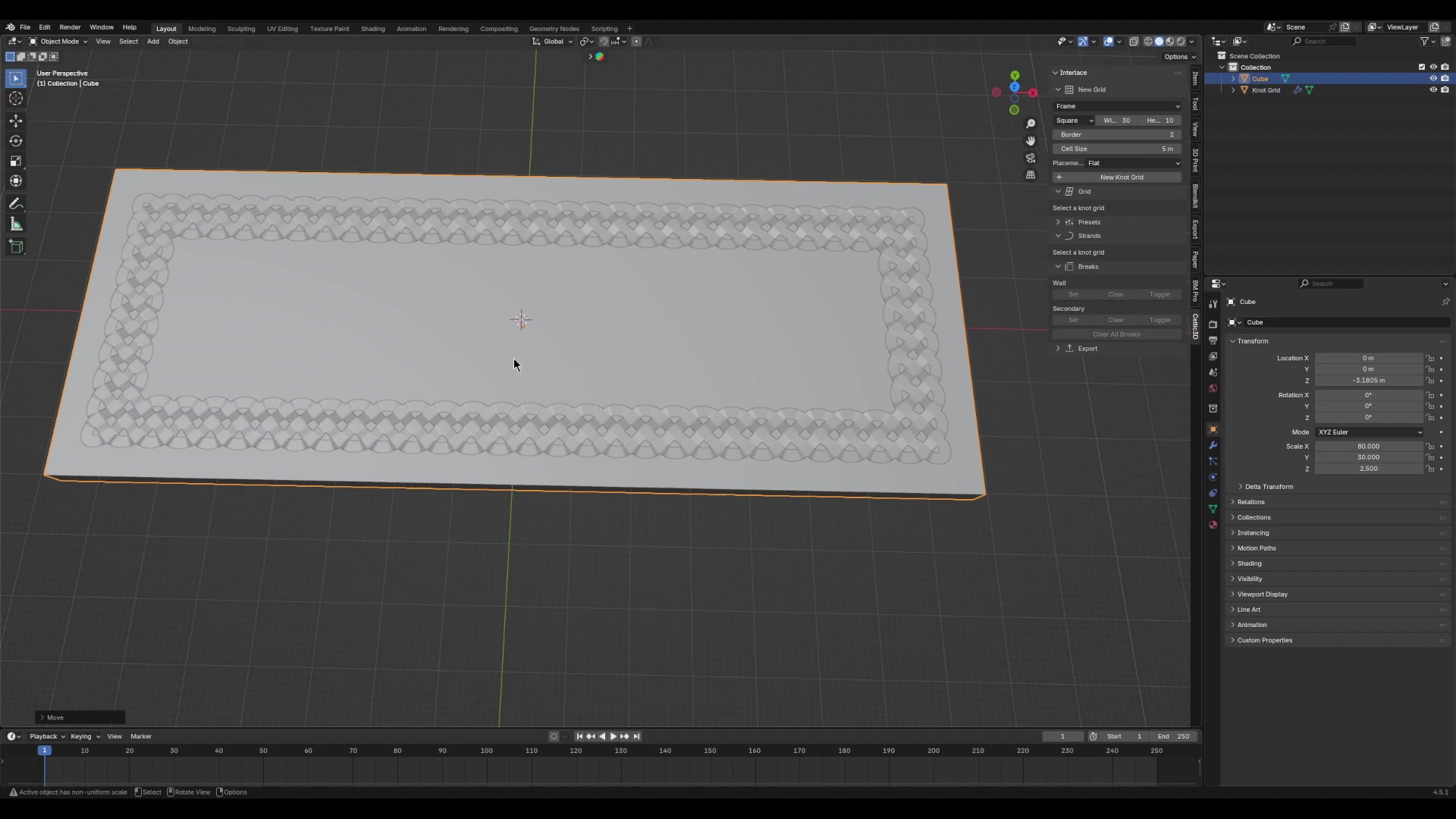 Rectangular plaque with an interlaced border created using Celtic3d Knotwork Free in Blender.