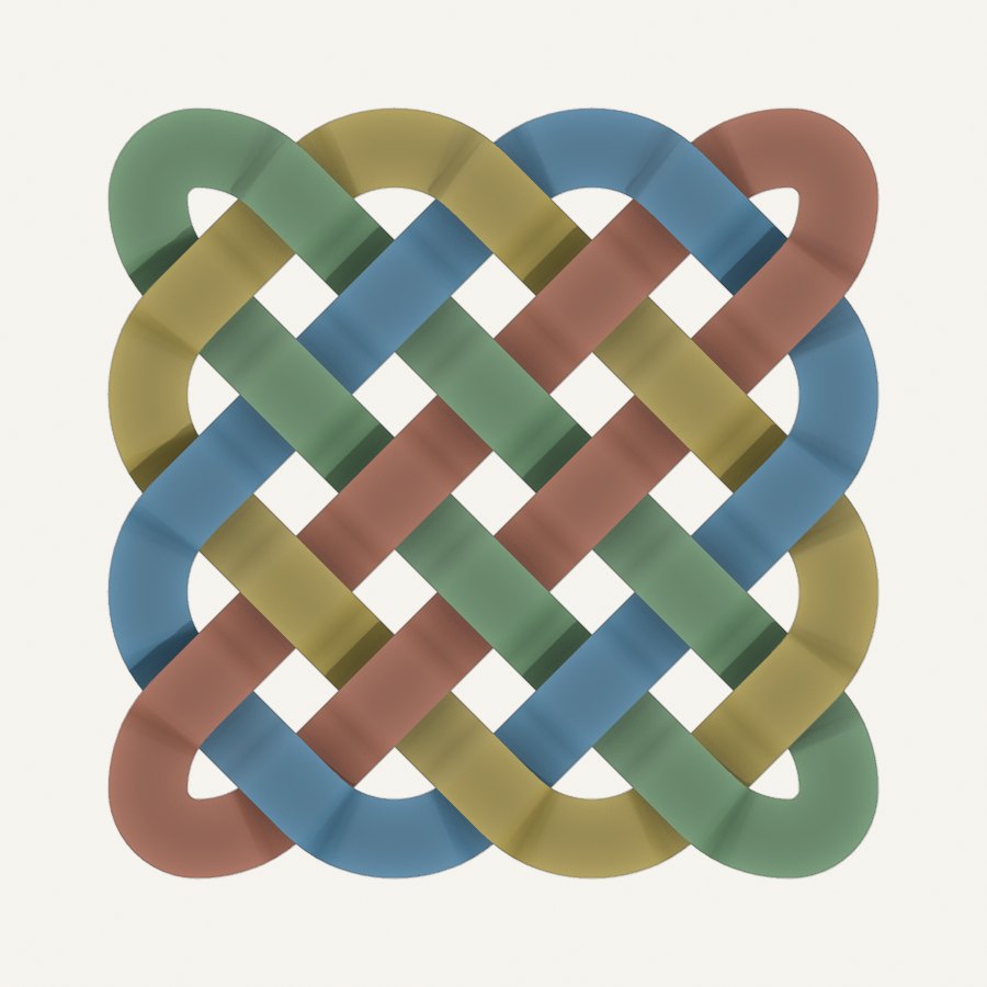 A four-by-four plait, the starting point of every knot